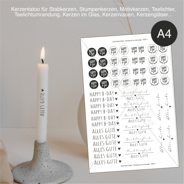 Download Kerzentattoo / Kerzenfolie "GEBURTSTAGSGRUSS" (A4)